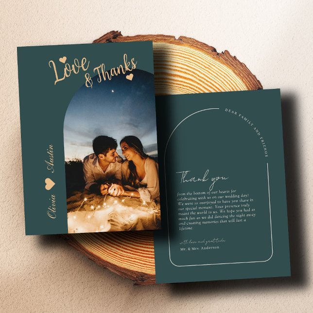 Carte De Remerciements Arc moderne en épinette Limed Photo Mariage élégan (Créateur téléchargé)