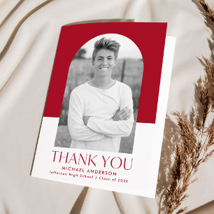 Carte De Remerciements Arc moderne rouge couleur bloc photo graduation