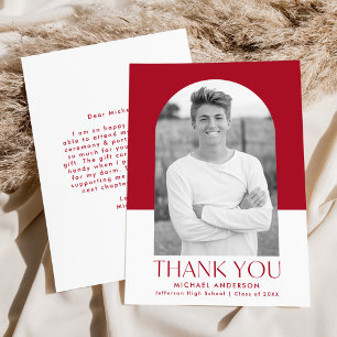 Carte De Remerciements Arc moderne rouge couleur bloc photo graduation