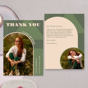 Carte De Remerciements Arc Rétro Sage Green 2 Photo Graduation