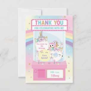 Carte De Remerciements Arcade Girl Anniversaire mignonne Claw rose