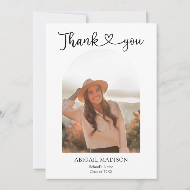 Carte De Remerciements Arch Photo Script with Heart Graduation (Devant)