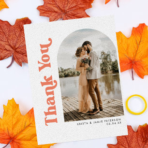 Carte De Remerciements Arch & Retro Type Coral Photo Mariage