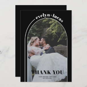 Carte De Remerciements Arche blanche et typographie noir photo mariage