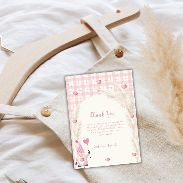 Carte De Remerciements Arche Boho Rose En vichy Baby shower Swetheart (Pink Cute Boho Arch Gingham Sweetheart Baby Shower Thank You Card)