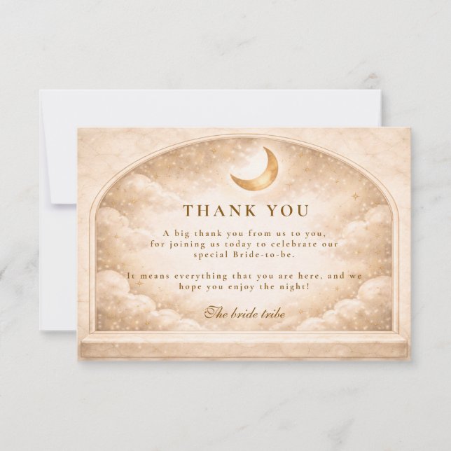 Carte De Remerciements Arche de Lune Dorée Céleste Shower de Mariée (Devant)