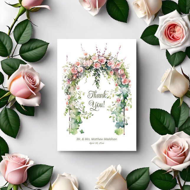 Carte De Remerciements Arche de mariage rose Boho Rose printemps (Créateur téléchargé)