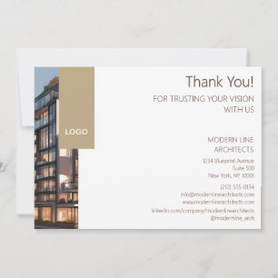 Carte De Remerciements Architecte Minimaliste avec Photo de Bâtiment & Lo