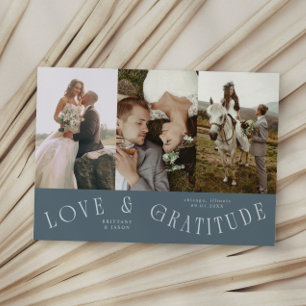 Carte De Remerciements Ardoise Bleue Mariage Multi Photo avec Amour & Gra