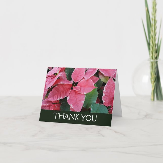 Carte De Remerciements Argent Star Marbre Poinsettias Pink Holiday Floral (Devant)
