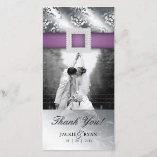 Carte De Remerciements Argent V pourpre de damassé de bijou de Photocard