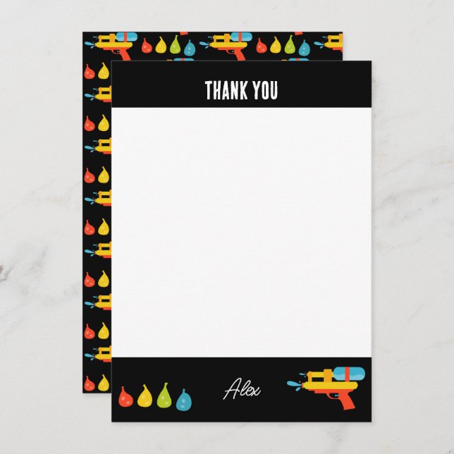 Carte De Remerciements Arme à eau et ballons Enfants d'été (Devant / Derrière)