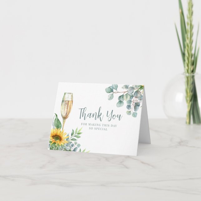 Carte De Remerciements Arrosage de mariage floral tournesol aquarelle (Devant)