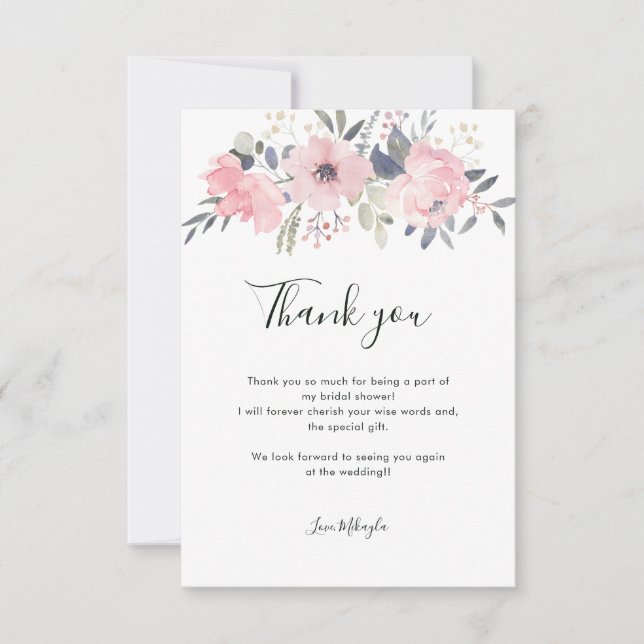 Carte De Remerciements Arrose de mariage floral aquarelle rose (Devant)