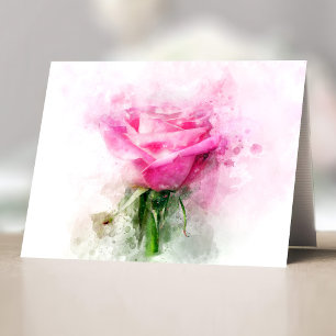 Carte De Remerciements Art aquarelle de rose rose sur fond blanc