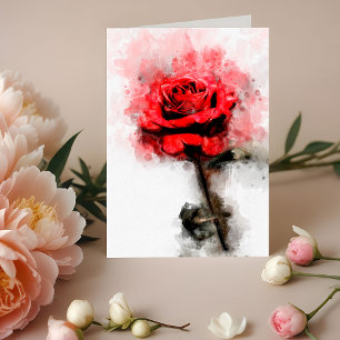Carte De Remerciements Art aquarelle d'une rose rouge sur fond blanc