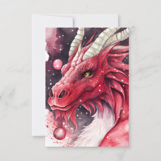 Carte De Remerciements Art de l'aquarelle rouge Dragon (Devant)