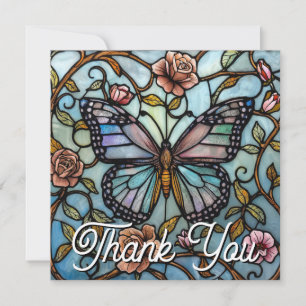 Carte De Remerciements Art de papillon bleu en verre antique teinté