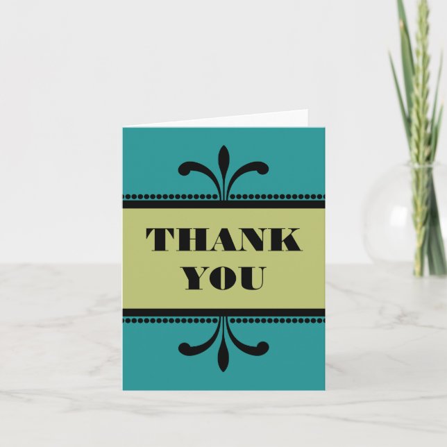 Carte de remerciements Art déco design turquoise/v (Devant)