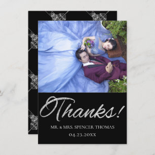 Carte De Remerciements Art déco   Géométrique noir et argent