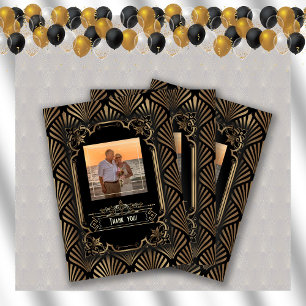 Carte De Remerciements Art Déco Gold Gatsby 20s Mariage photo Célébration