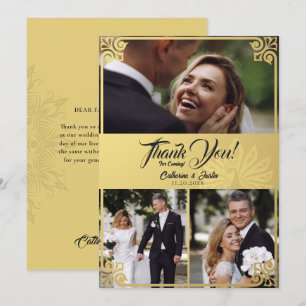 Carte De Remerciements Art Déco moderne Peacock Gold 3 Mariage photo
