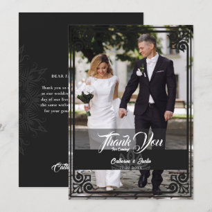 Carte De Remerciements Art déco moderne Peacock noir blanc photo Mariage