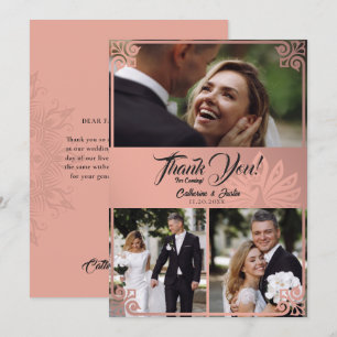 Carte De Remerciements Art déco moderne Peacock rose 3 Mariage photo