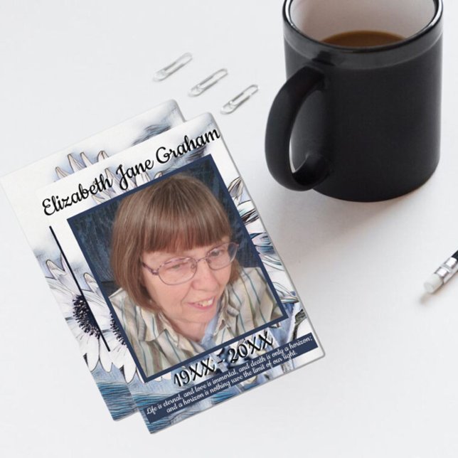 Carte De Remerciements Art du tournesol bleu et blanc avec photo et citat (Créateur téléchargé)