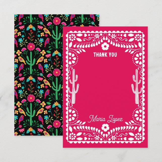 Carte De Remerciements Art floral traditionnel mexicain Couleurs vives (Devant / Derrière)