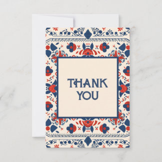Carte De Remerciements Art folklorique boho floral design rouge blanc et 