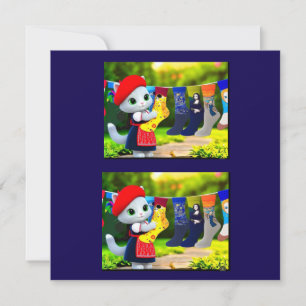 Carte De Remerciements Art Kitty Hanging Out Chaussettes Art
