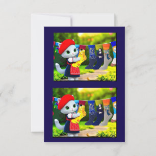 Carte De Remerciements Art Kitty Hanging Out Chaussettes Art