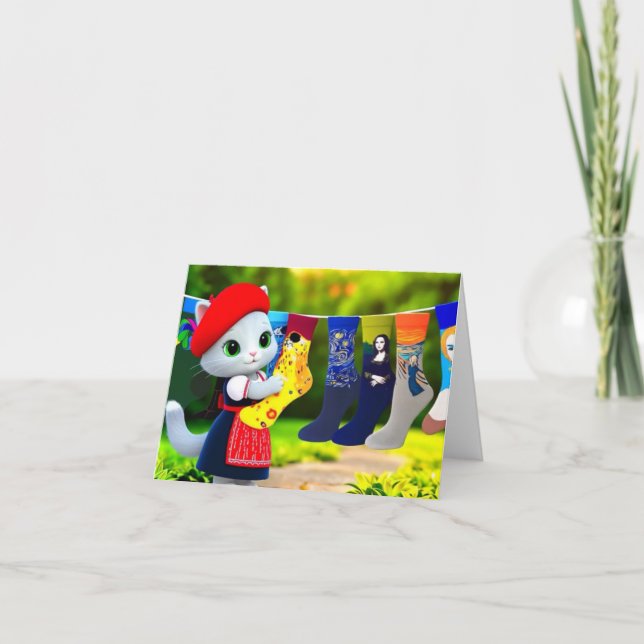 Carte De Remerciements Art Kitty Hanging Out Chaussettes Art (Devant)