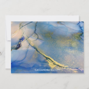 Carte De Remerciements Art liquide Abstrait d'encre d'alcool bleu et or