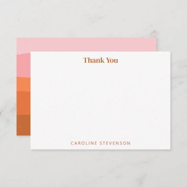 Carte De Remerciements Art moderne Pink Orange Terracotta Bandes Personna (Devant / Derrière)