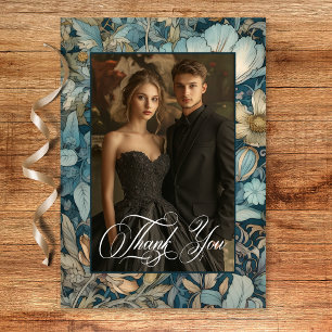 Carte De Remerciements Art Nouveau Turquoise William Morris Floral Mariag