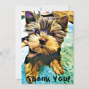 Carte De Remerciements Art numérique de chiot de Cute Yorkie Yorkshire