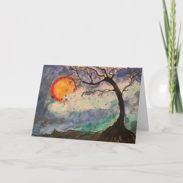 Carte De Remerciements Art original de l'aquarelle : Un arbre de souhaits (Devant)