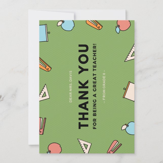 Carte De Remerciements Articles scolaires Grande Semaine d'appréciation d (Devant)