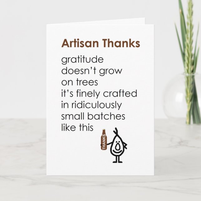 Carte De Remerciements Artisan Thanks - a funny thank you poem (Devant)