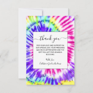 Carte De Remerciements Artsy Neon Rainbow Tie Dye Motif d'aquarelle
