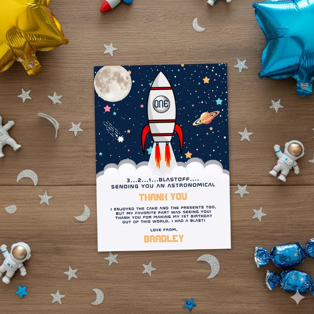 Carte De Remerciements Astronaut Rocket Espace extra-atmosphérique 1er an (Créateur téléchargé)