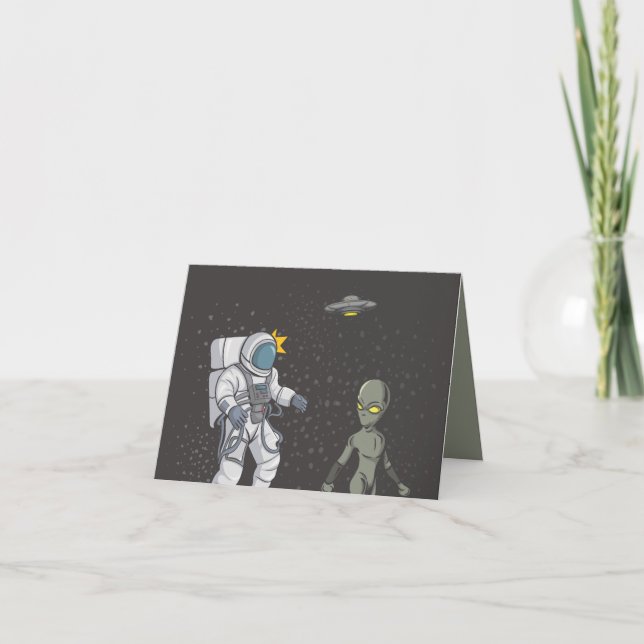 Carte De Remerciements Astronaute et extraterrestre    (Devant)