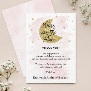 Carte De Remerciements Au-Dessus De La Lune Baby shower filles