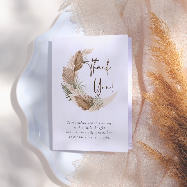 Carte De Remerciements Au-Dessus De La Lune Boho Palm & Pampas Baby showe (Créateur téléchargé)