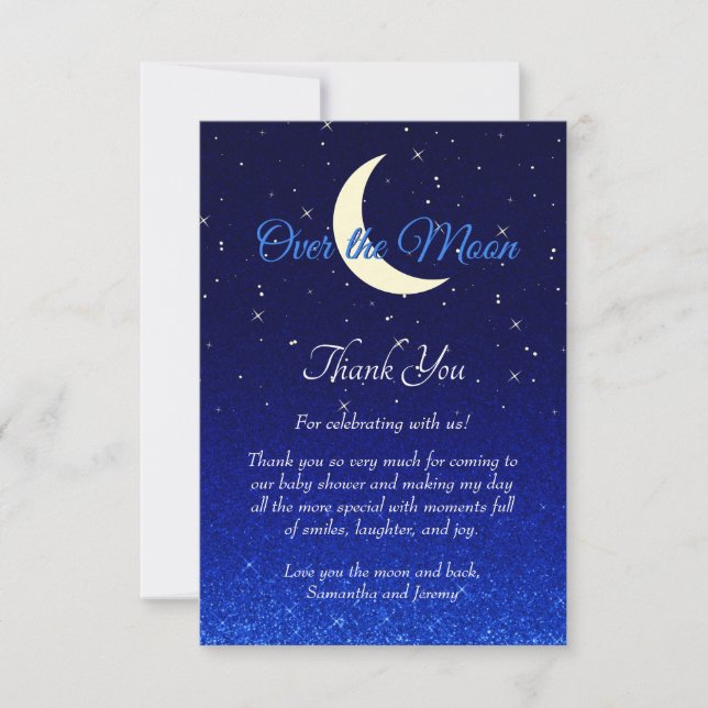 Carte De Remerciements Au-dessus du Baby shower bleu nuit de lune (Devant)