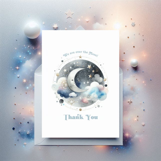 Carte De Remerciements Au-dessus du Baby shower céleste de la Lune (Over the Moon Celestial Baby Shower Thank You Card)