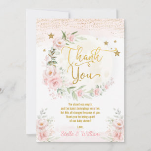 Carte De Remerciements Au-dessus du Baby shower Moon Rose Gold Floral Sta