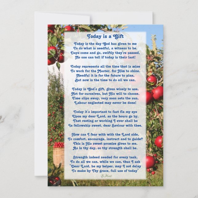 Carte De Remerciements "Aujourd'hui est un cadeau" Poème chrétien motivat (Devant)